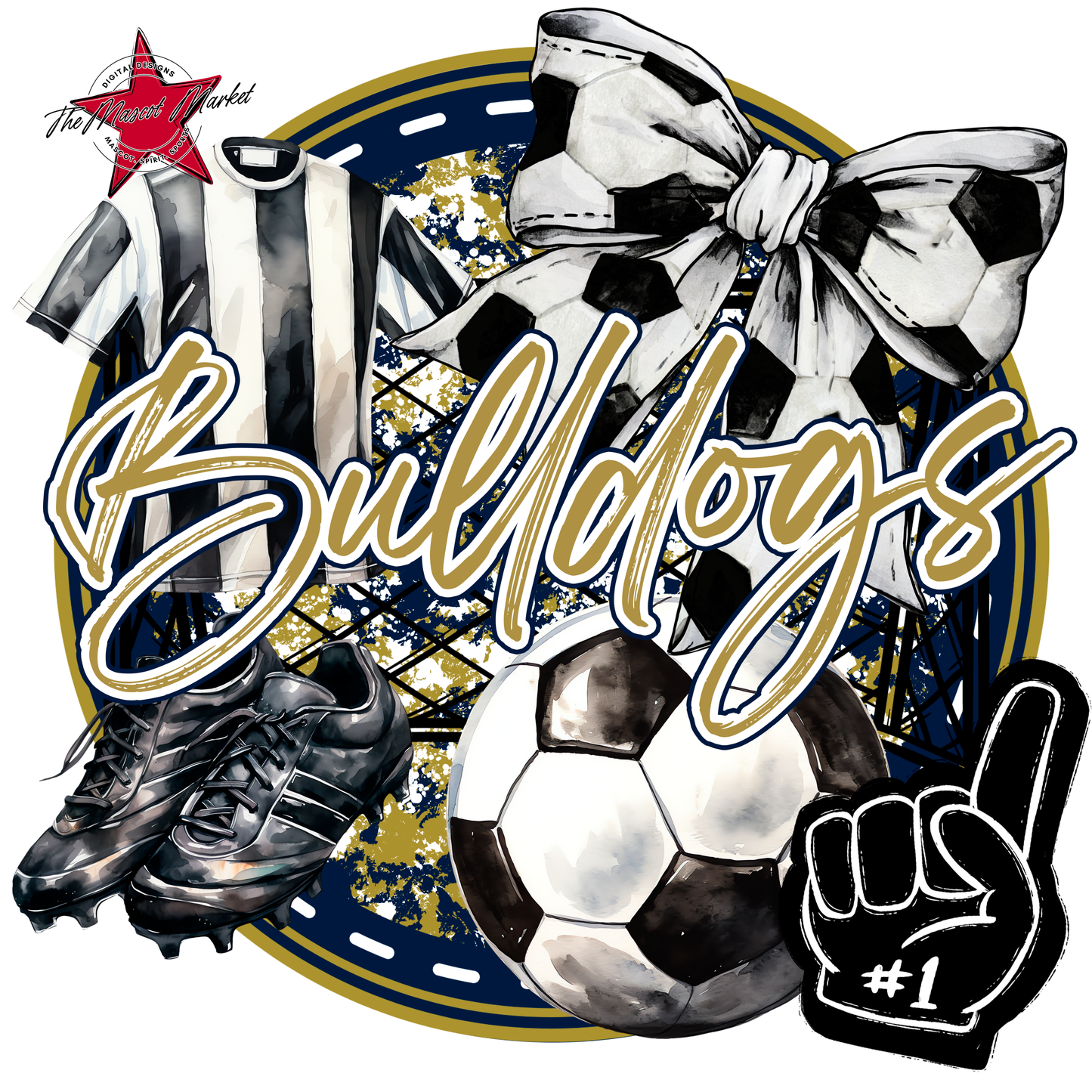 Bulldogs Circle Soccer Design-Navy-Gold