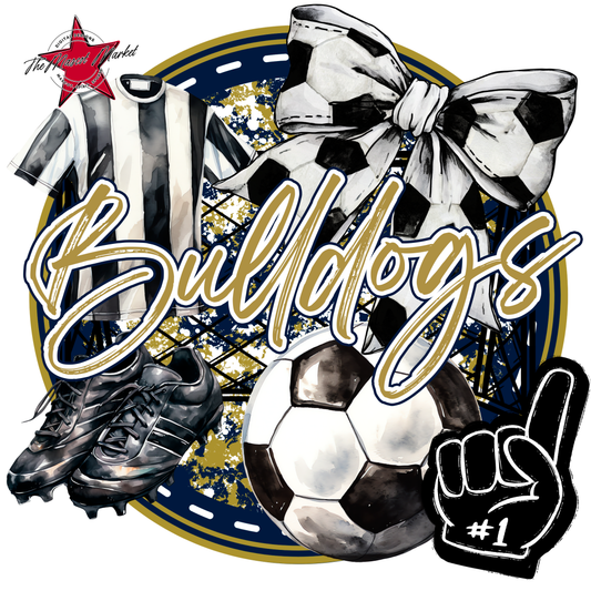 Bulldogs Circle Soccer Design-Navy-Gold