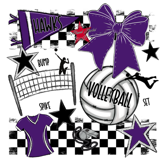 Hawks Checkers Volleyball Spirit Design-Purple