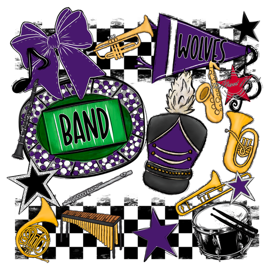 Wolves Checkers Band Spirit Design-Purple