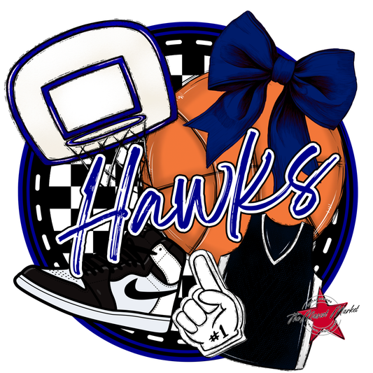 Hawks Circle Basketball Design-Blue