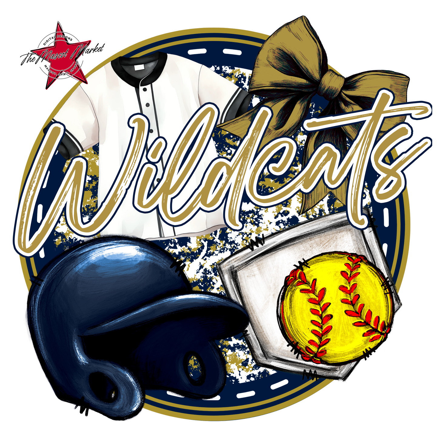 Wildcats Circle Softball Design-Navy-Gold