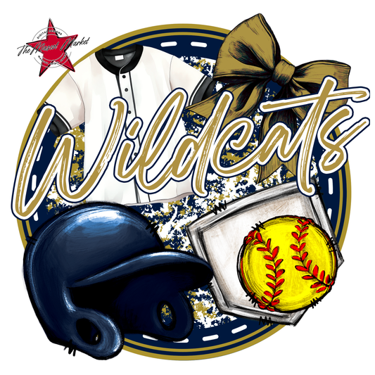 Wildcats Circle Softball Design-Navy-Gold