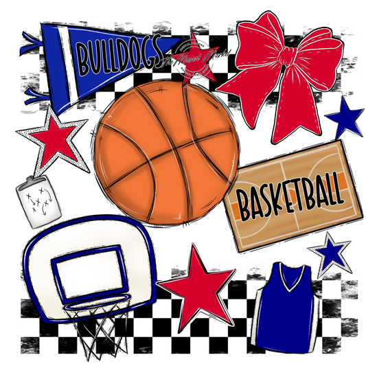 Bulldogs Checkers Basketball Spirit Design-Blue-Red