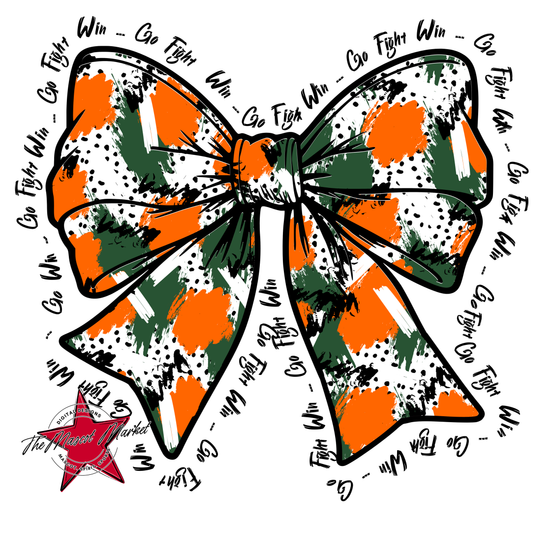 Go, Fight, Win, Splatter Bow Design-Green-Orange