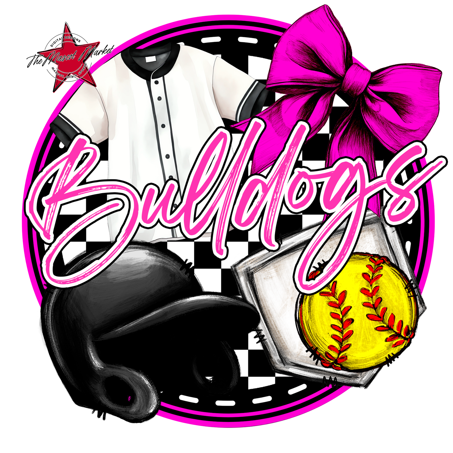Bulldogs Circle Softball Design-Pink
