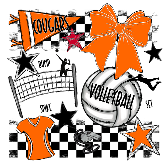 Cougars Checkers Volleyball Spirit Design-Orange
