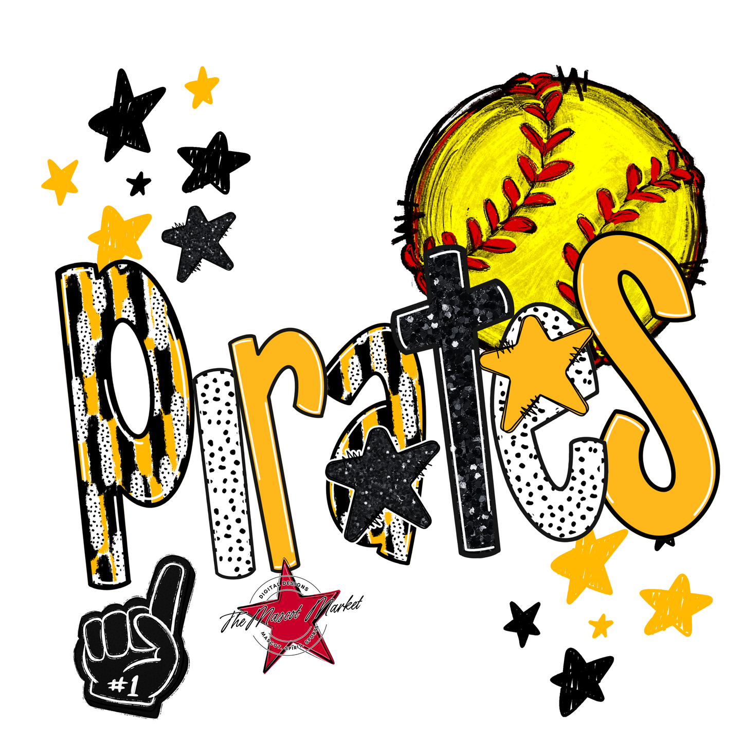 Pirates Softball Scrape-Yellow