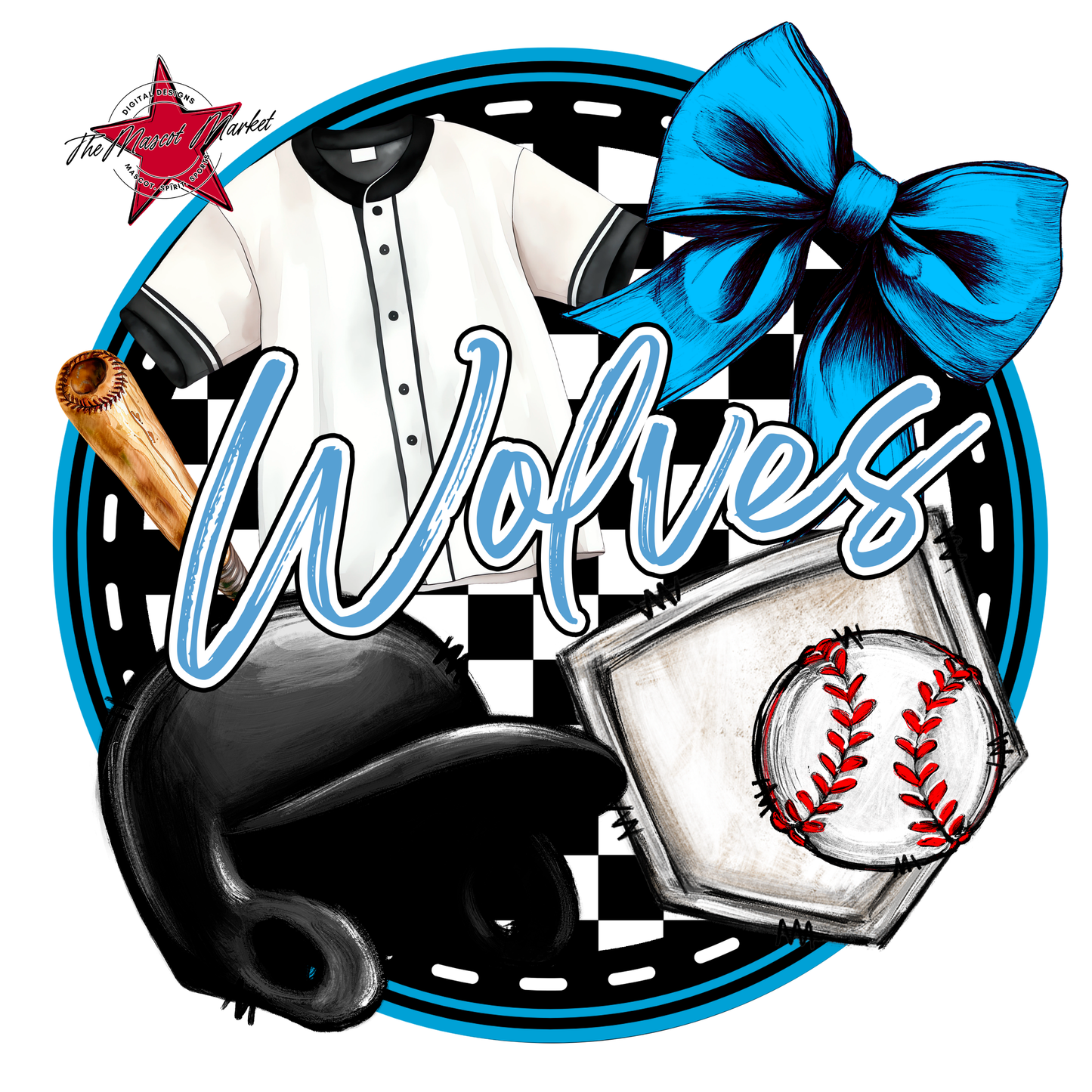 Wolves Circle Baseball Design-Carolina Blue