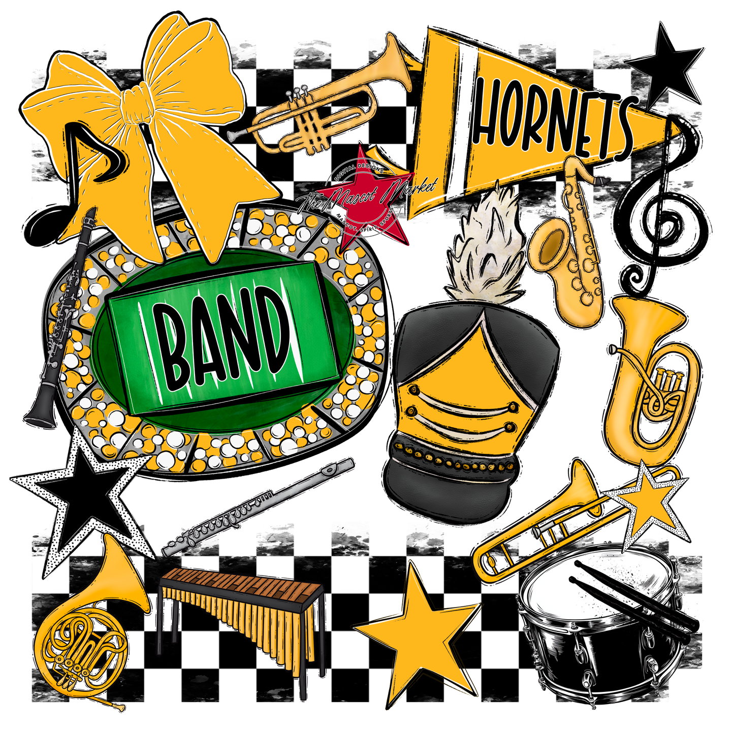 Hornets Checkers Band Spirit Design-Yellow