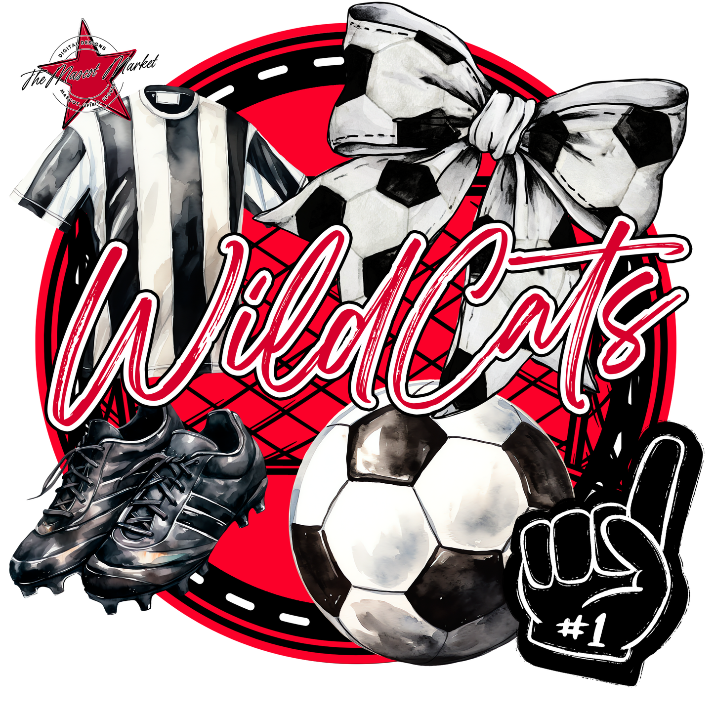 Wildcats Circle Soccer Design-Red