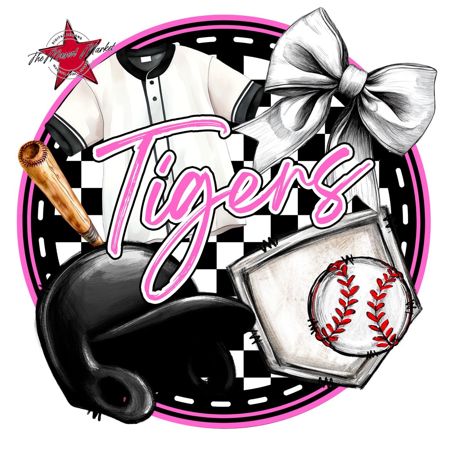 Tigers Circle Baseball Design-Baby Pink