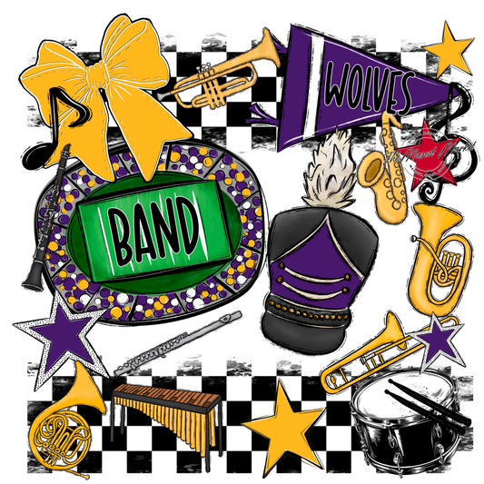 Wolves Checkers Band Spirit Design-Purple-Yellow