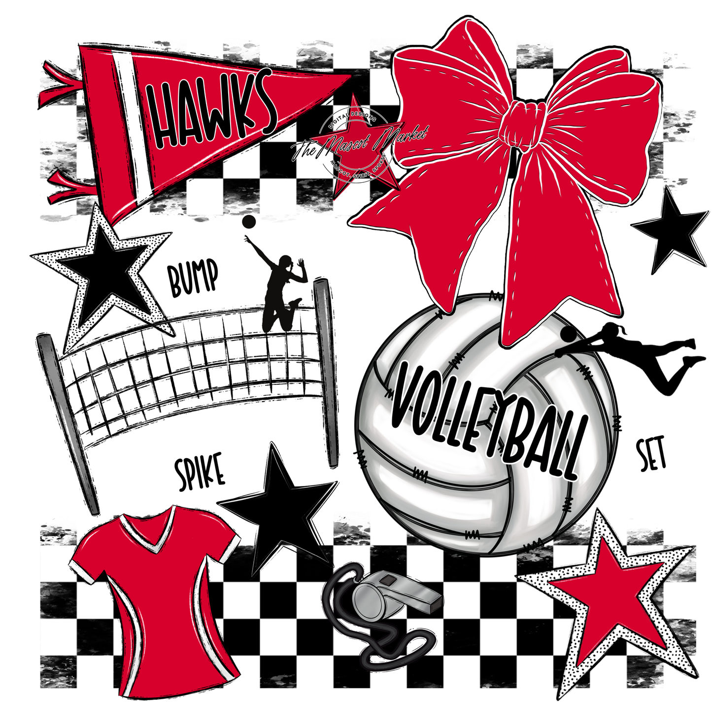 Hawks Checkers Volleyball Spirit Design-Red