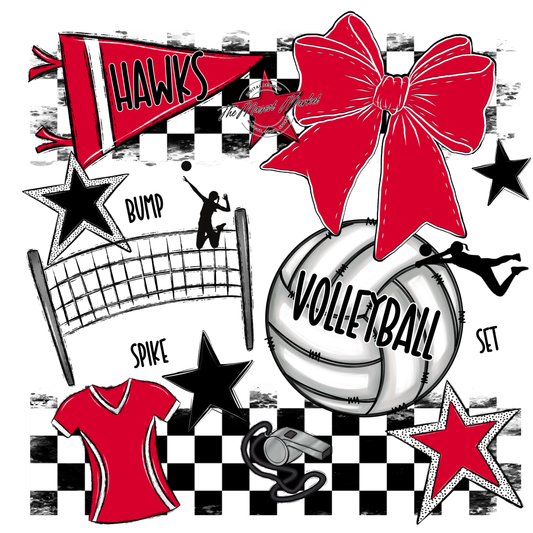 Hawks Checkers Volleyball Spirit Design-Red
