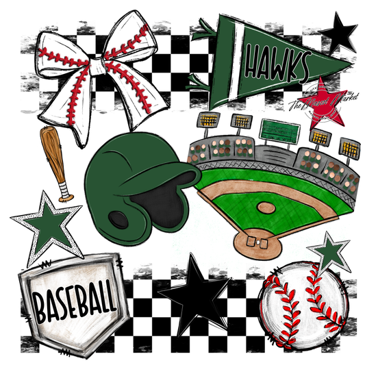 Hawks Checkers Baseball Spirit Design-Green