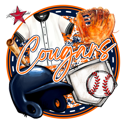 Cougars Circle Baseball Design-Navy-Orange