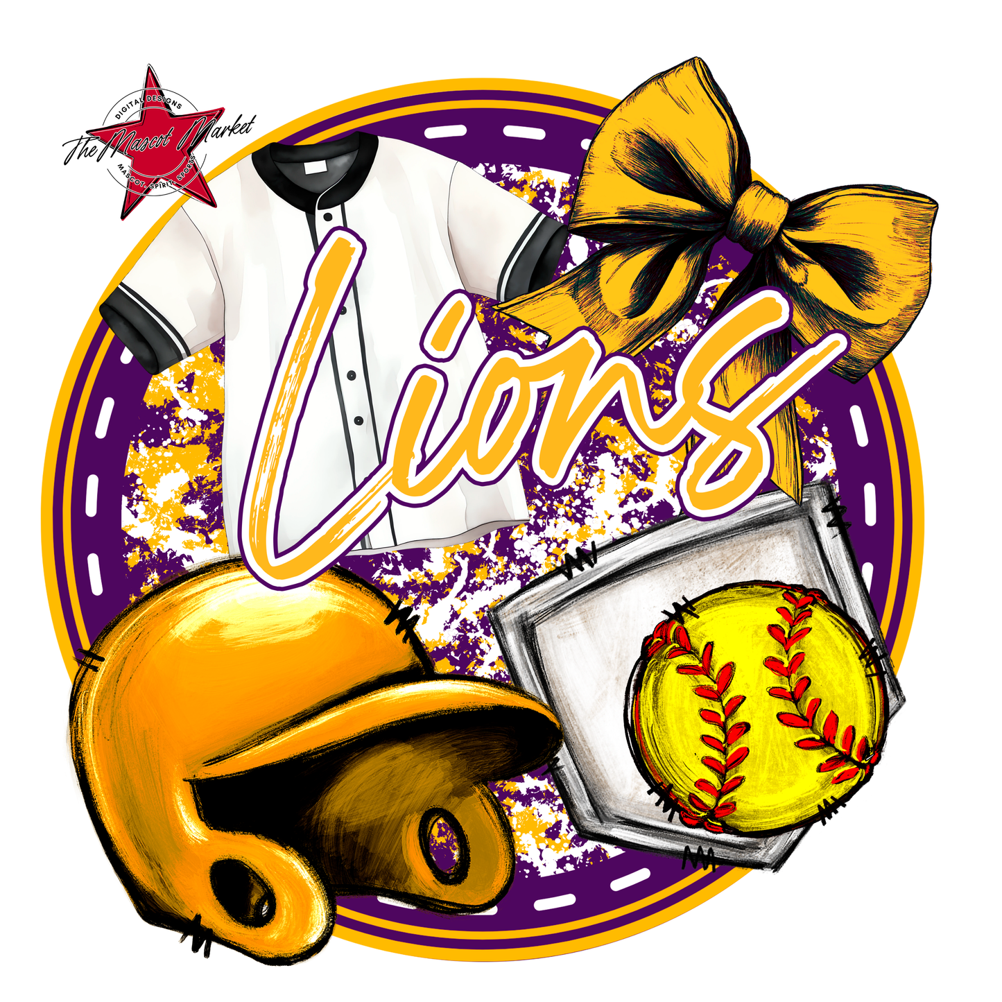 Lions Circle Softball Design-Purple-Yellow