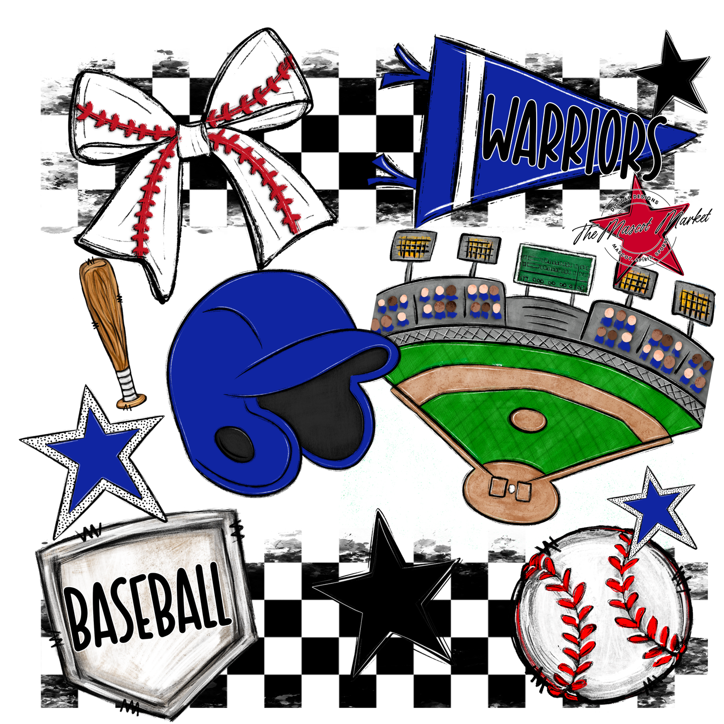 Warriors Checkers Baseball Spirit Design-Royal Blue