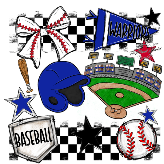 Warriors Checkers Baseball Spirit Design-Royal Blue
