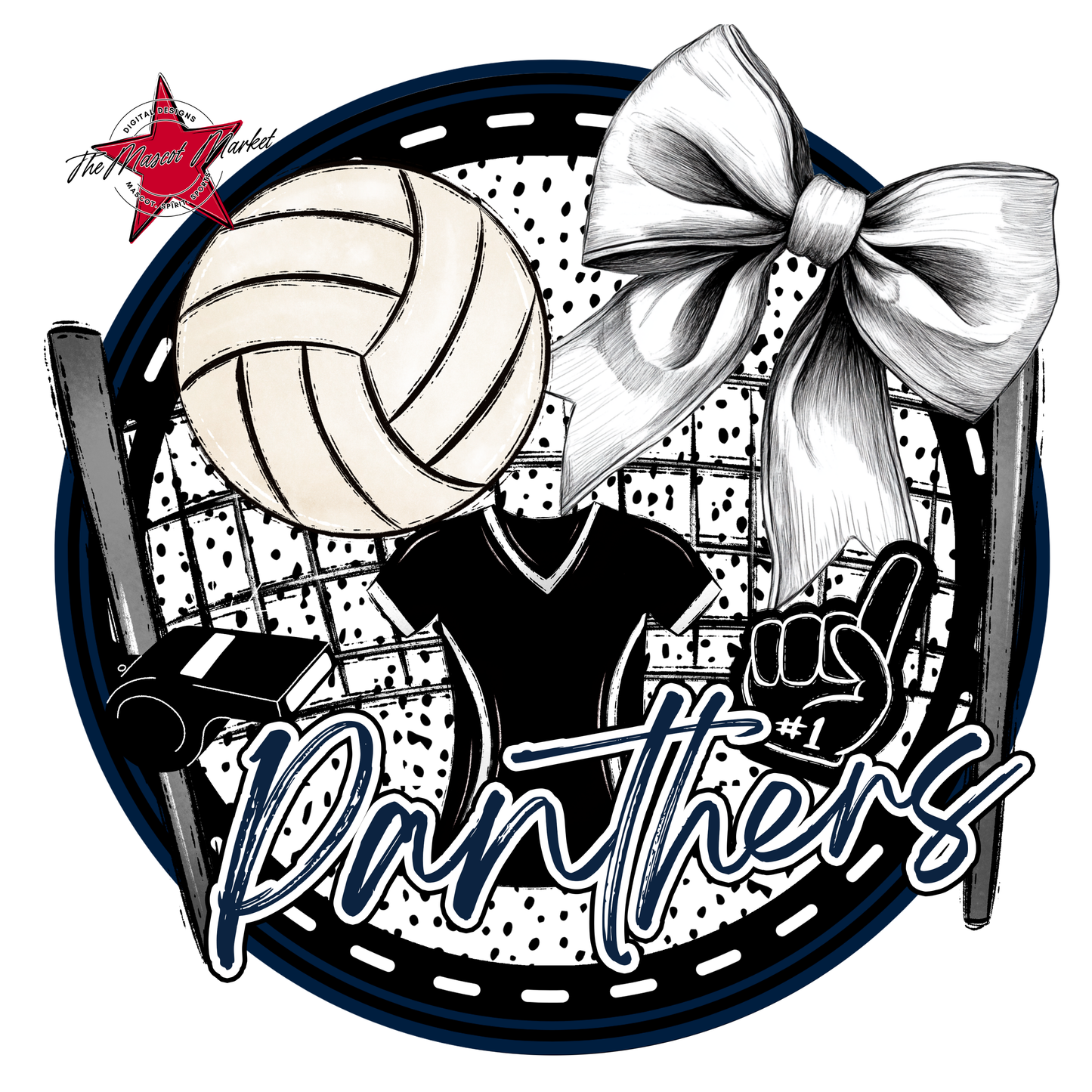 Panthers Circle Volleyball Design-Navy