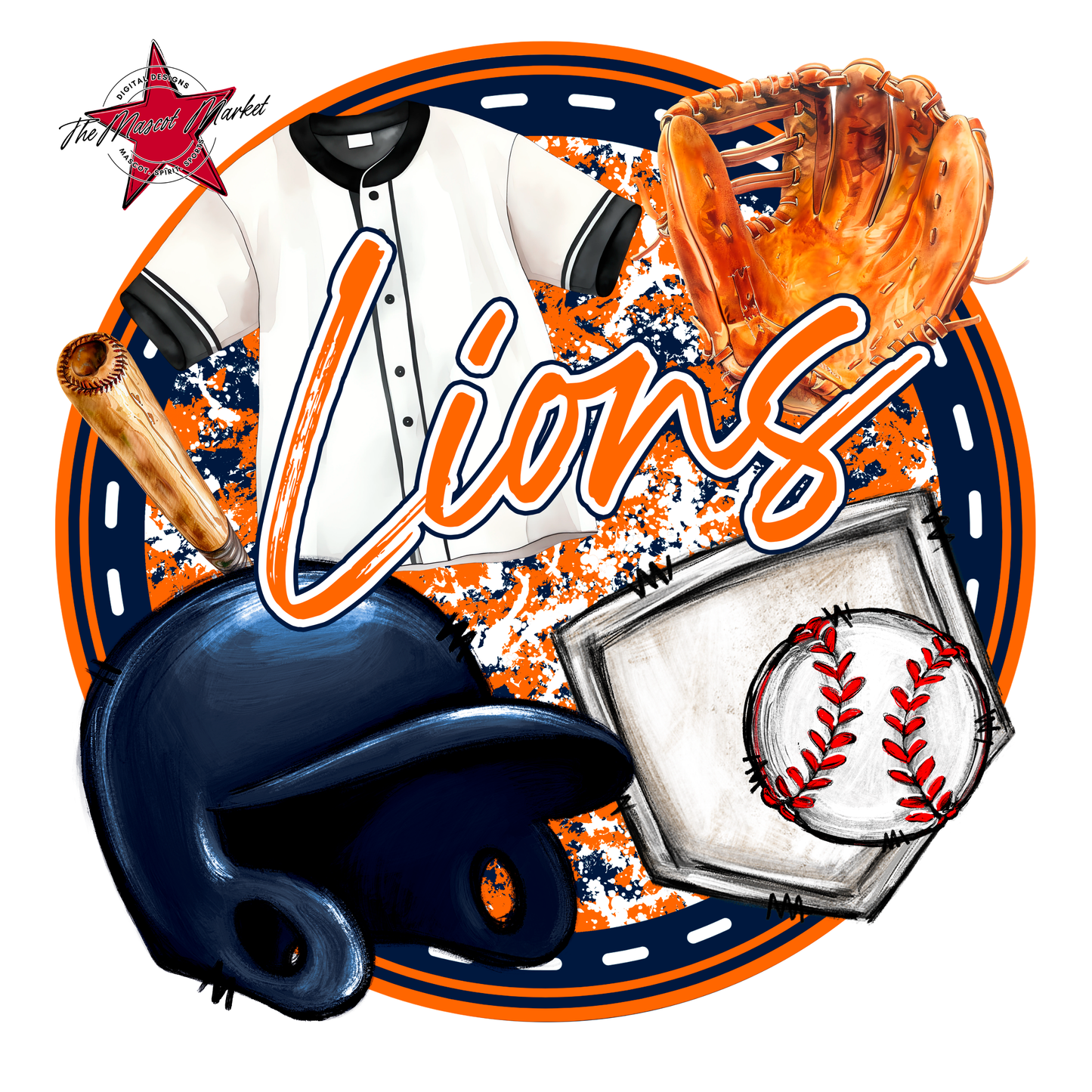 Lions Circle Baseball Design-Navy-Orange