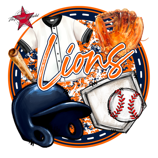 Lions Circle Baseball Design-Navy-Orange