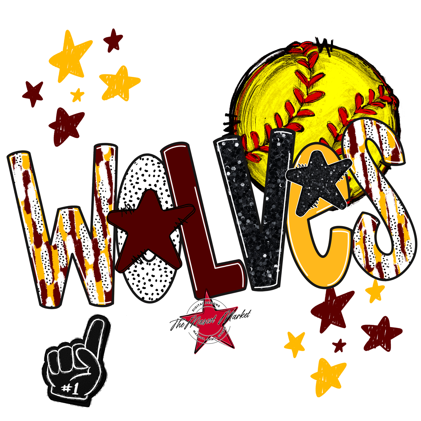 Wolves Softball Scrape-Maroon-Yellow