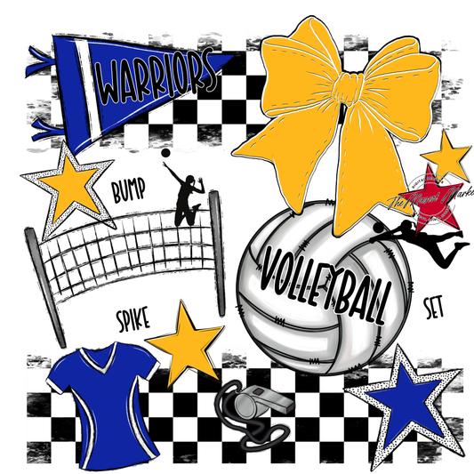 Warriors Checkers Volleyball Spirit Design-Royal Blue-Yellow