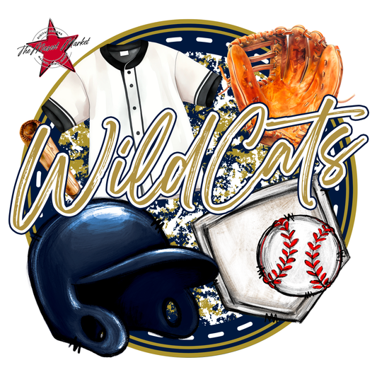 Wildcats Circle Baseball Design-Navy-Gold