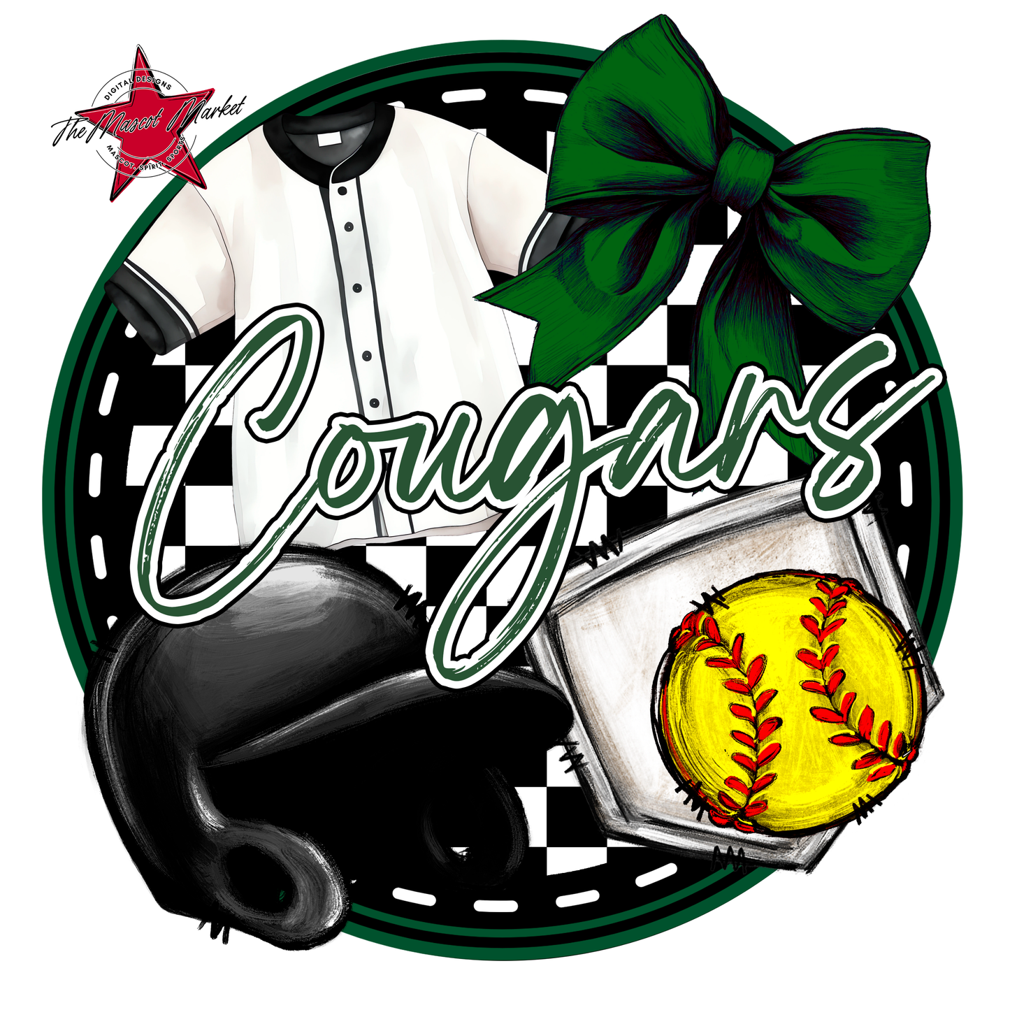 Cougars Circle Softball Design-Green