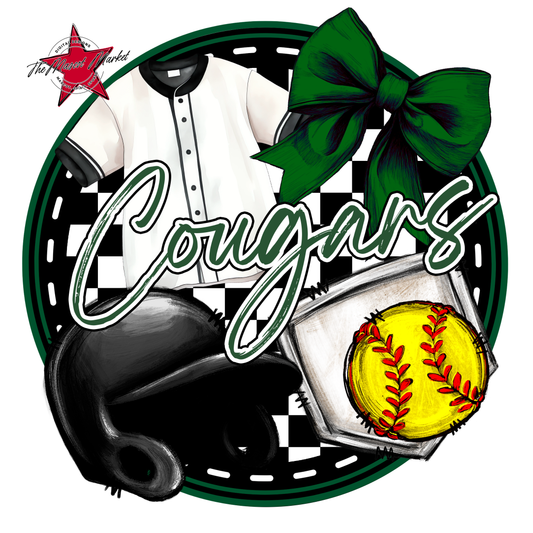 Cougars Circle Softball Design-Green