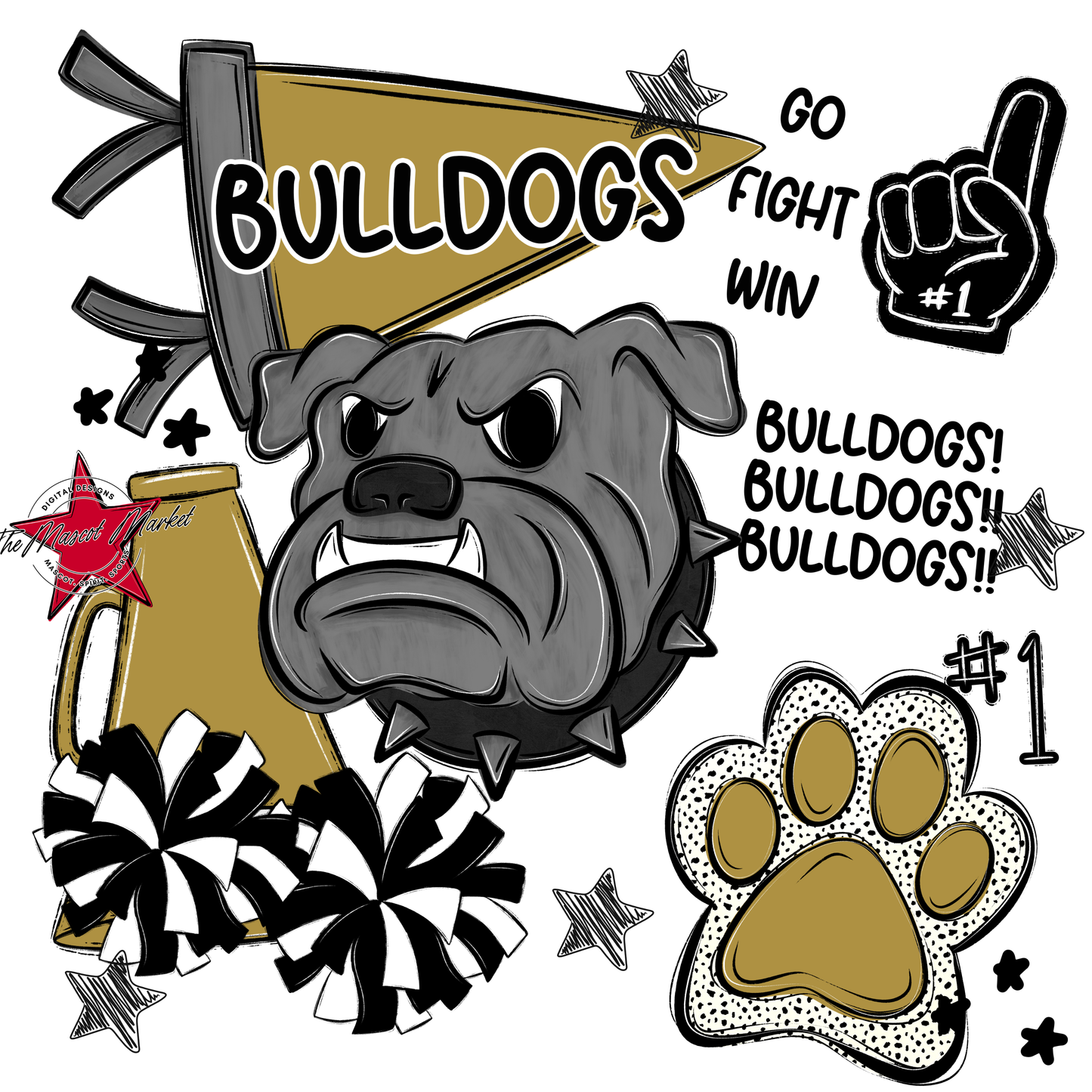 Bulldogs Mixed Mascot Spirit Design-Gold