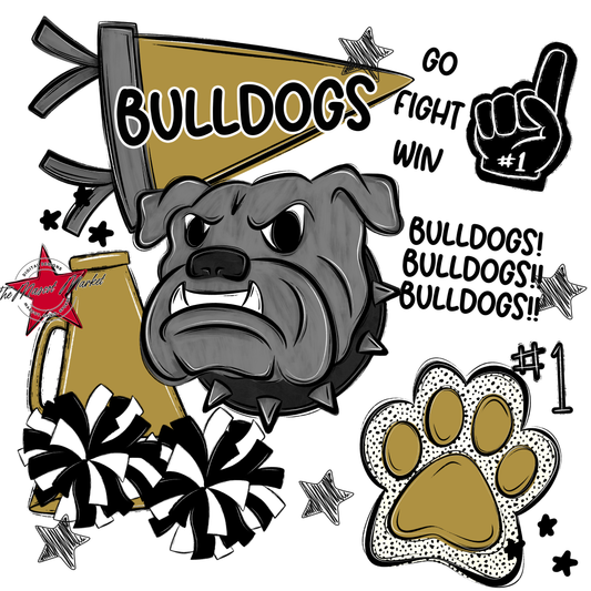 Bulldogs Mixed Mascot Spirit Design-Gold
