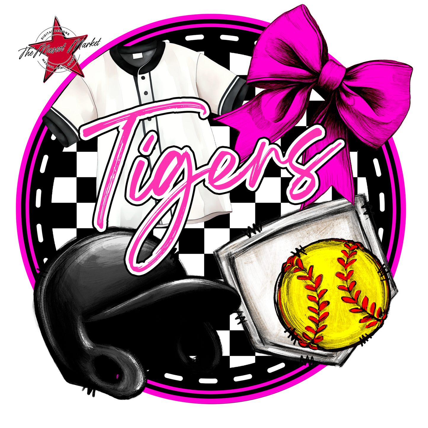 Tigers Circle Softball Design-Pink