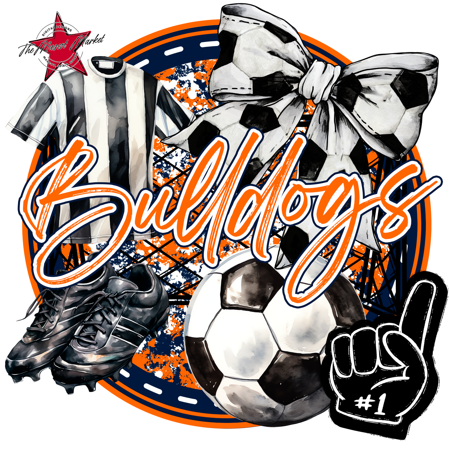 Bulldogs Circle Soccer Design-Navy-Orange