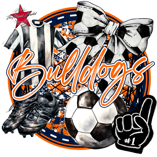Bulldogs Circle Soccer Design-Navy-Orange