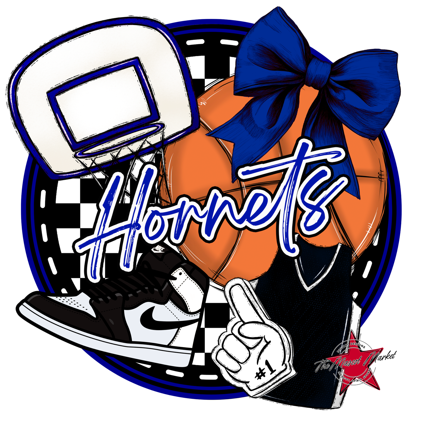 Hornets Circle Basketball Design-Blue