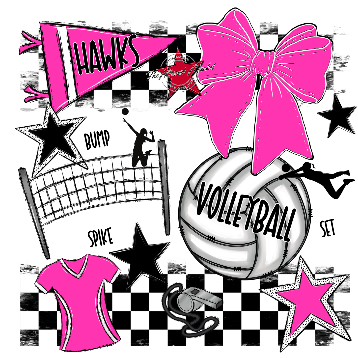 Hawks Checkers Volleyball Spirit Design-Pink
