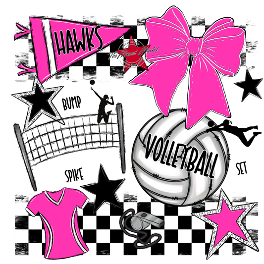 Hawks Checkers Volleyball Spirit Design-Pink