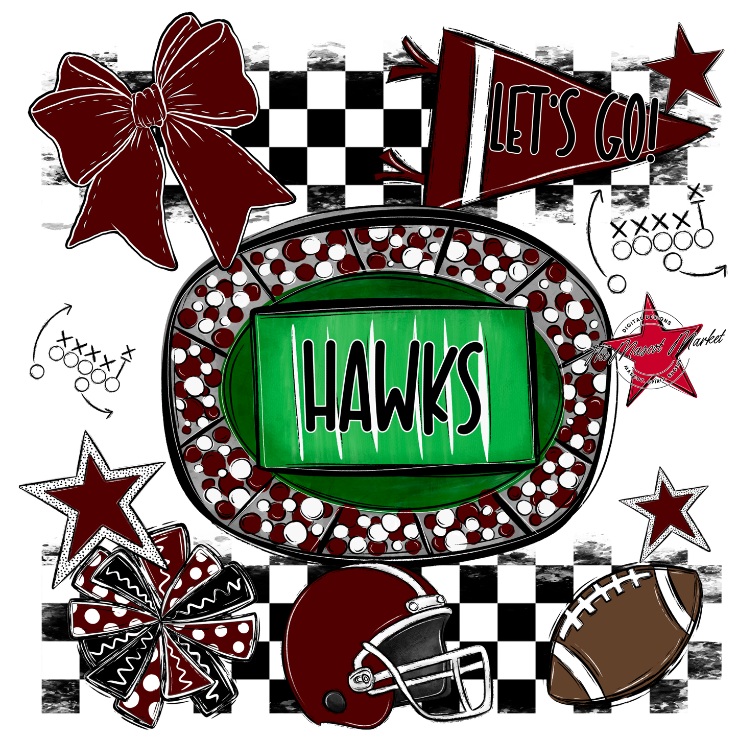 Hawks Checkers Spirit Design-Maroon