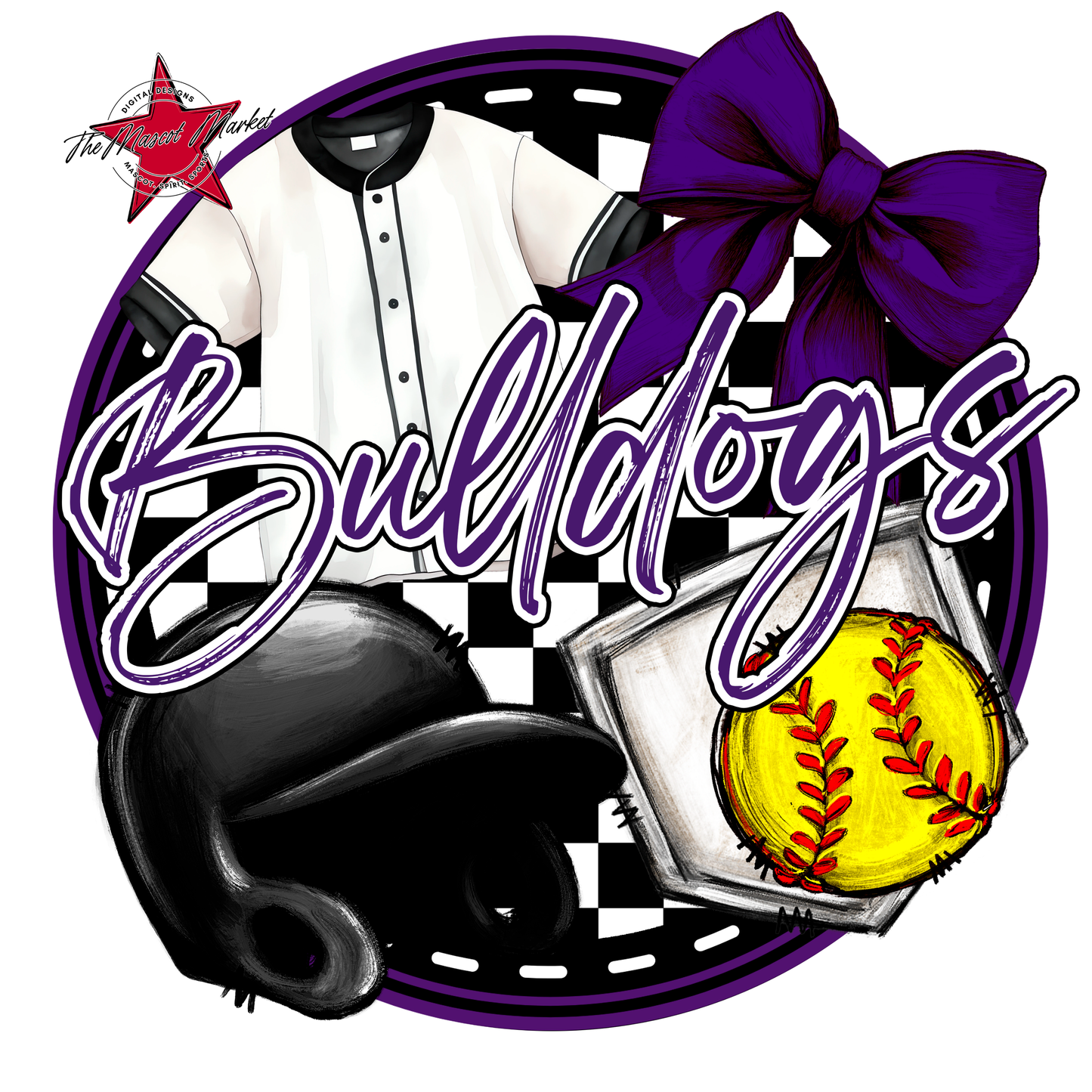 Bulldogs Circle Softball Design-Purple