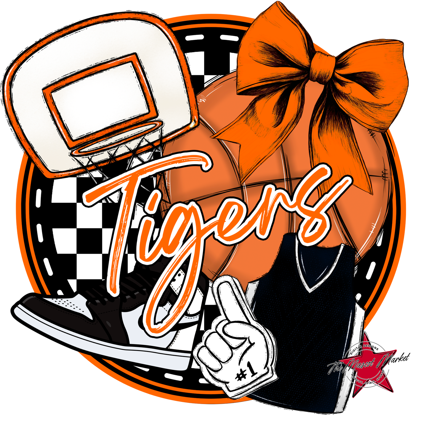 Tigers Circle Basketball Design-Orange