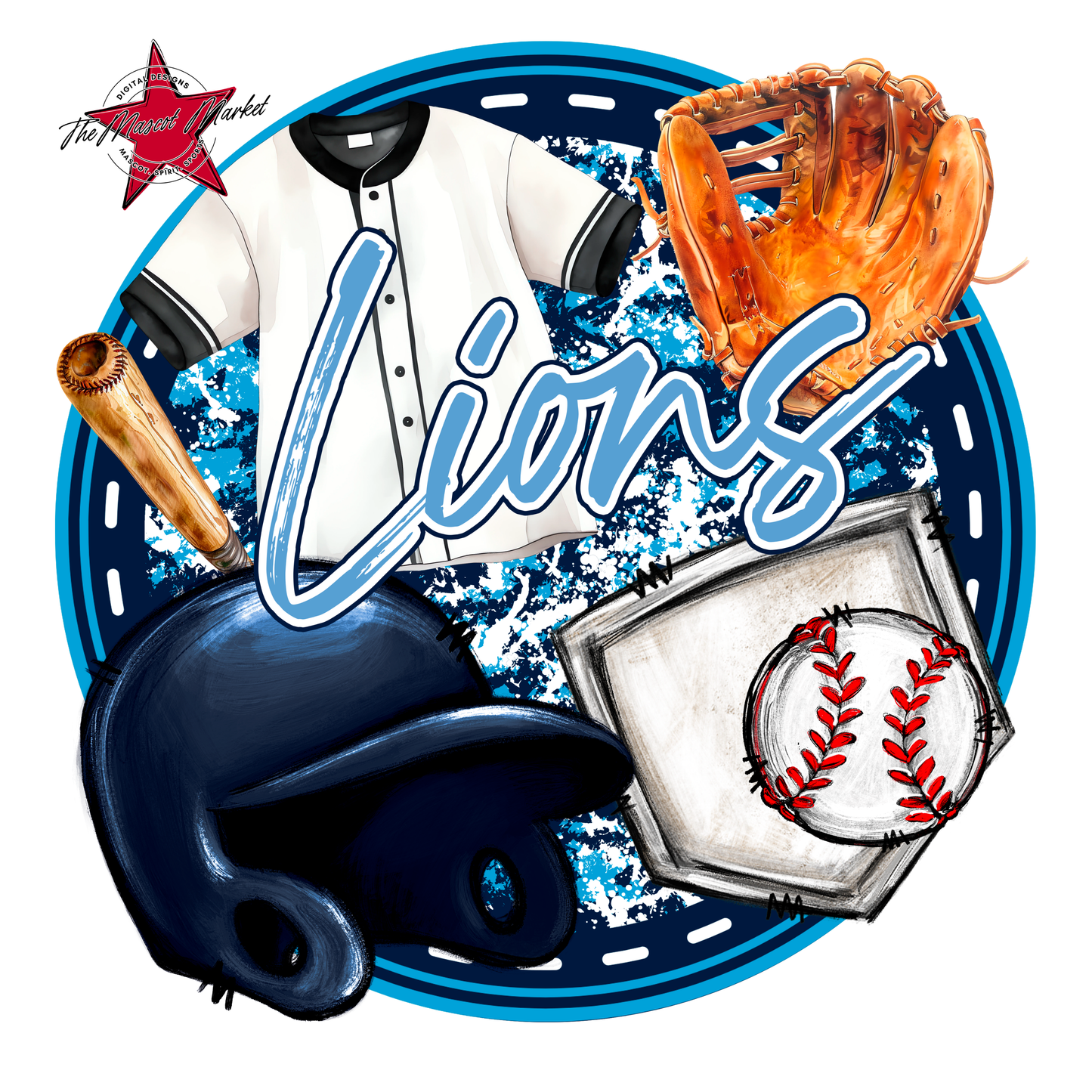 Lions Circle Baseball Design-Navy-Carolina Blue