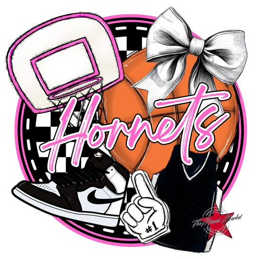 Hornets Circle Basketball Design-Baby Pink