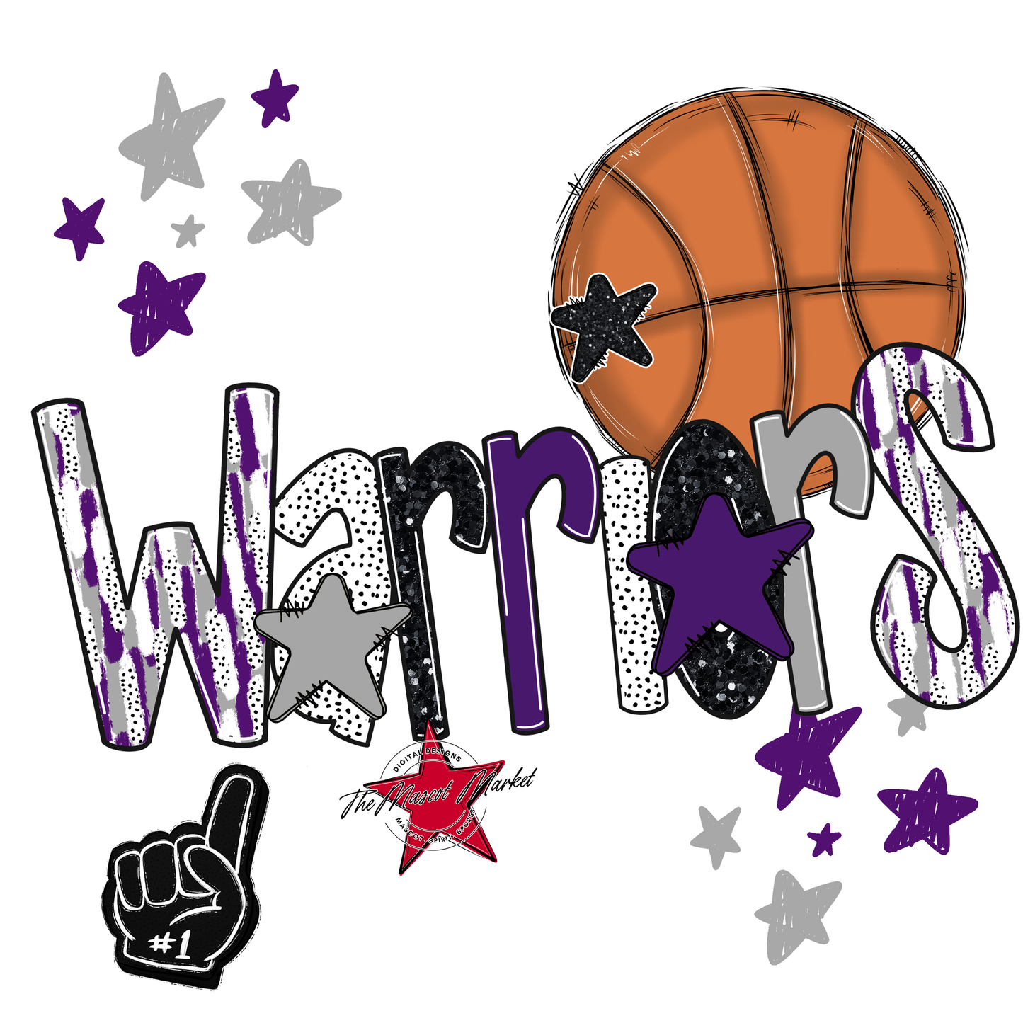 Warriors Basketball Scrape-Purple-Grey