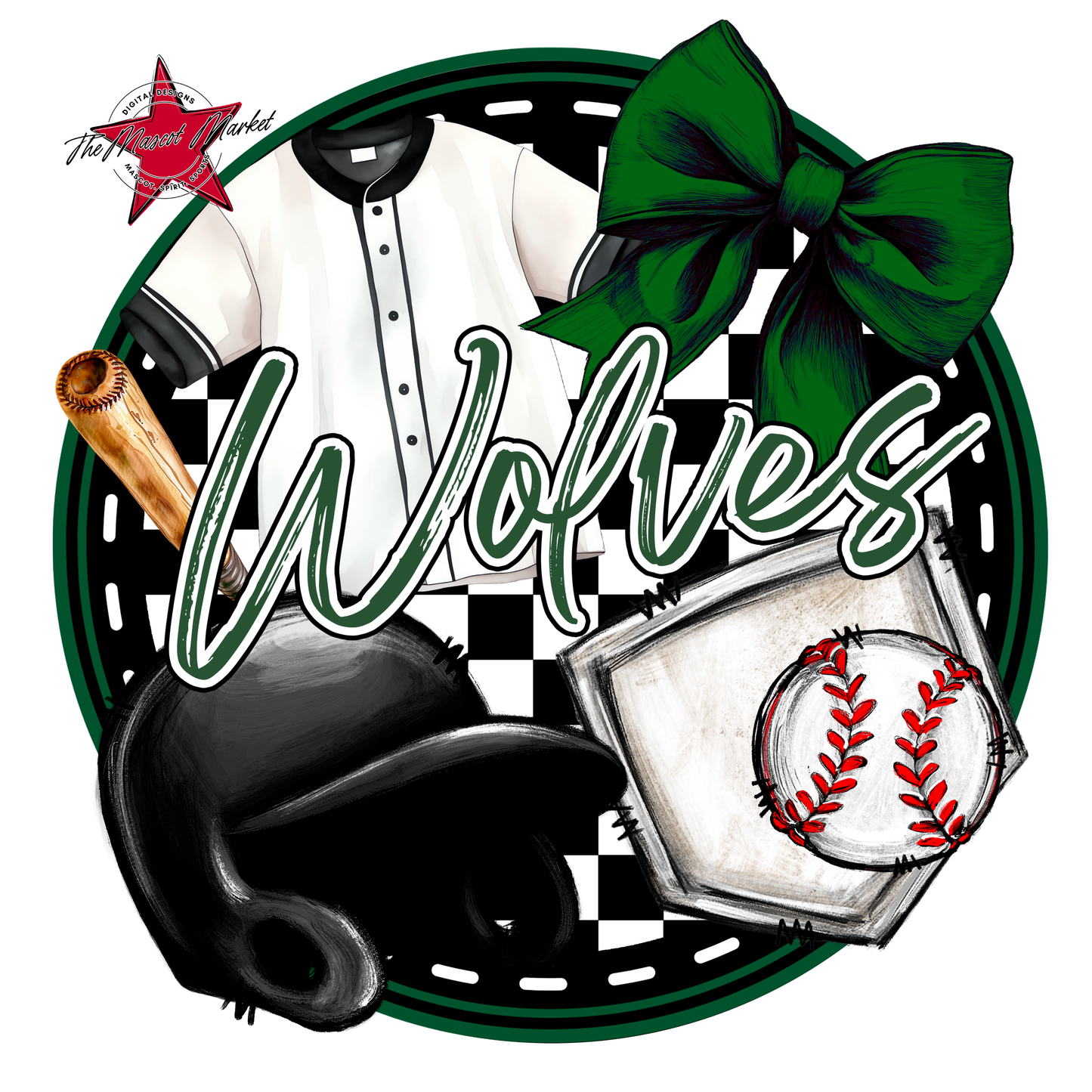 Wolves Circle Baseball Design-Green