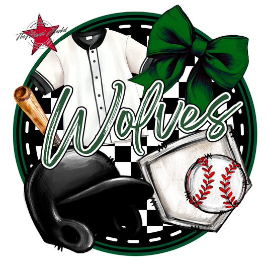 Wolves Circle Baseball Design-Green