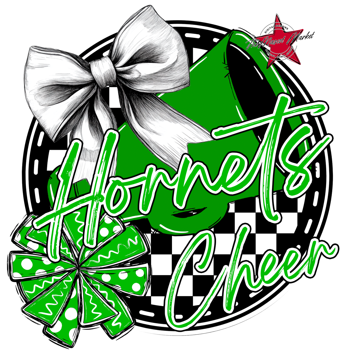 Hornets Circle Cheer Design-Bright Green