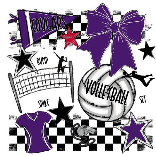 Cougars Checkers Volleyball Spirit Design-Purple